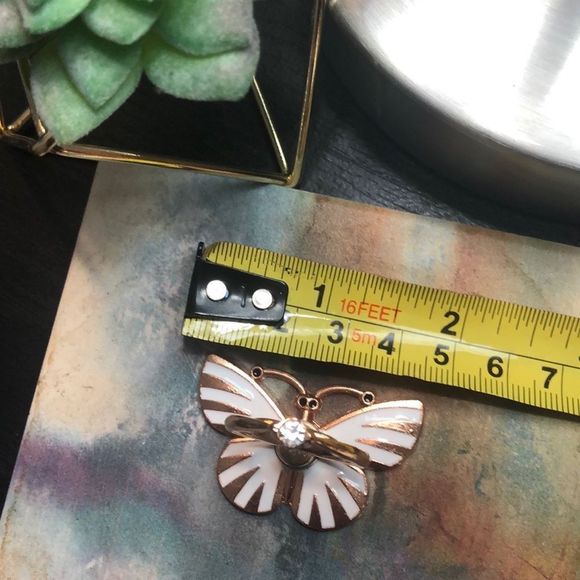 - #163 🤍Cell Phone Ring Stand Holder Grip White Striped Bling Butterfly🤍🦋 - Picture 15 of 17